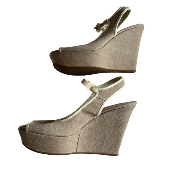 PRADA WEDGE CANVAS SHOES BEIGE OPEN TOE 36-6 - Picture 4 of 9